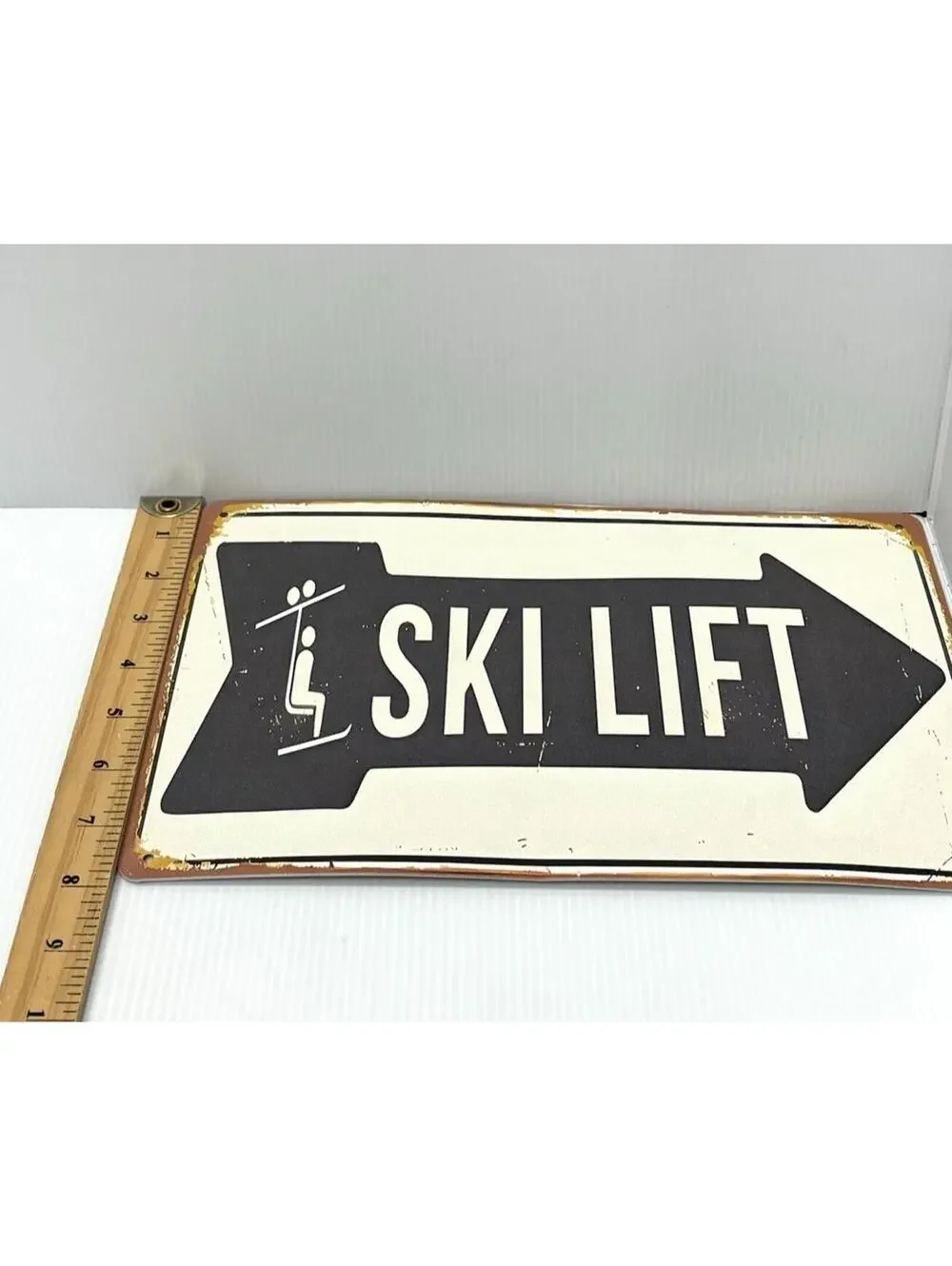 Ski Lift Tin Sign Wall Art Decor VTG Style Gift for Skiers White New Minor Dent